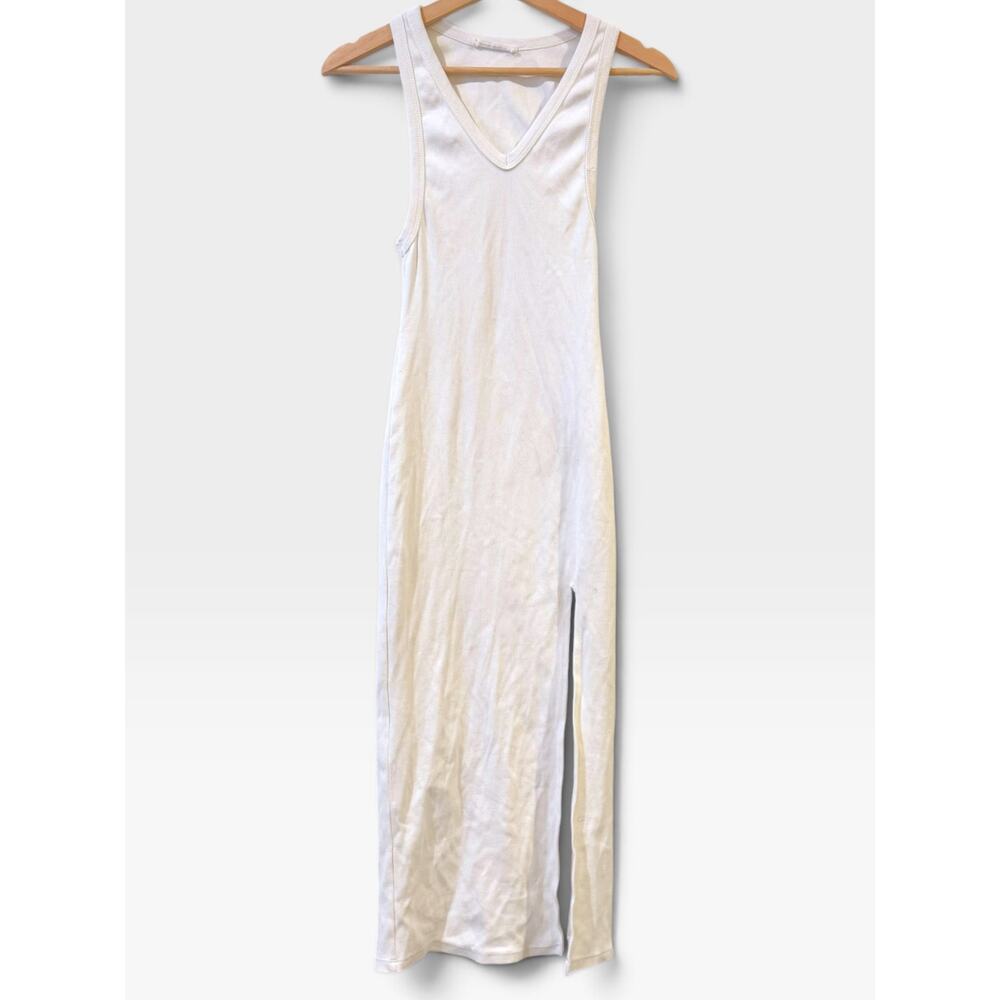 12TH TRIBE Capri V-Neck Ribbed Midi Tank Dress White Slit Small EUC - Picture 2 of 4